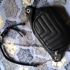 Faux leather fanny bag with gold details